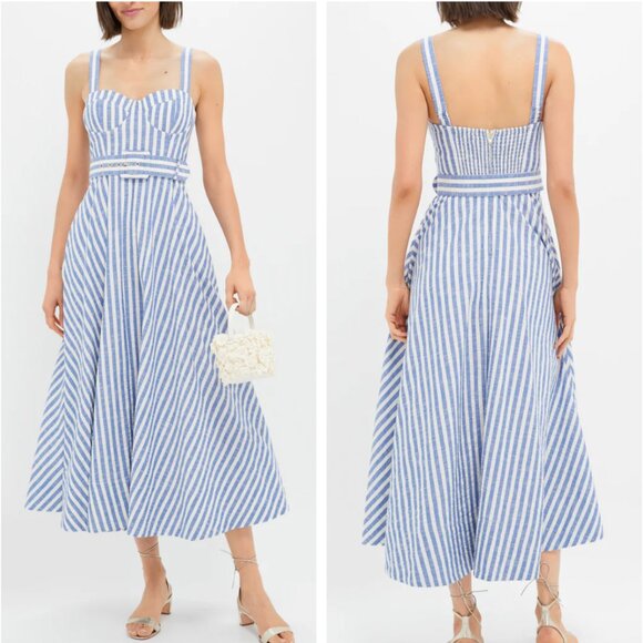 Cara Cara Dresses & Skirts - NEW Cara Cara Calypso Midi Dress Sz6 Ivory Blue Striped Seersucker Vacation